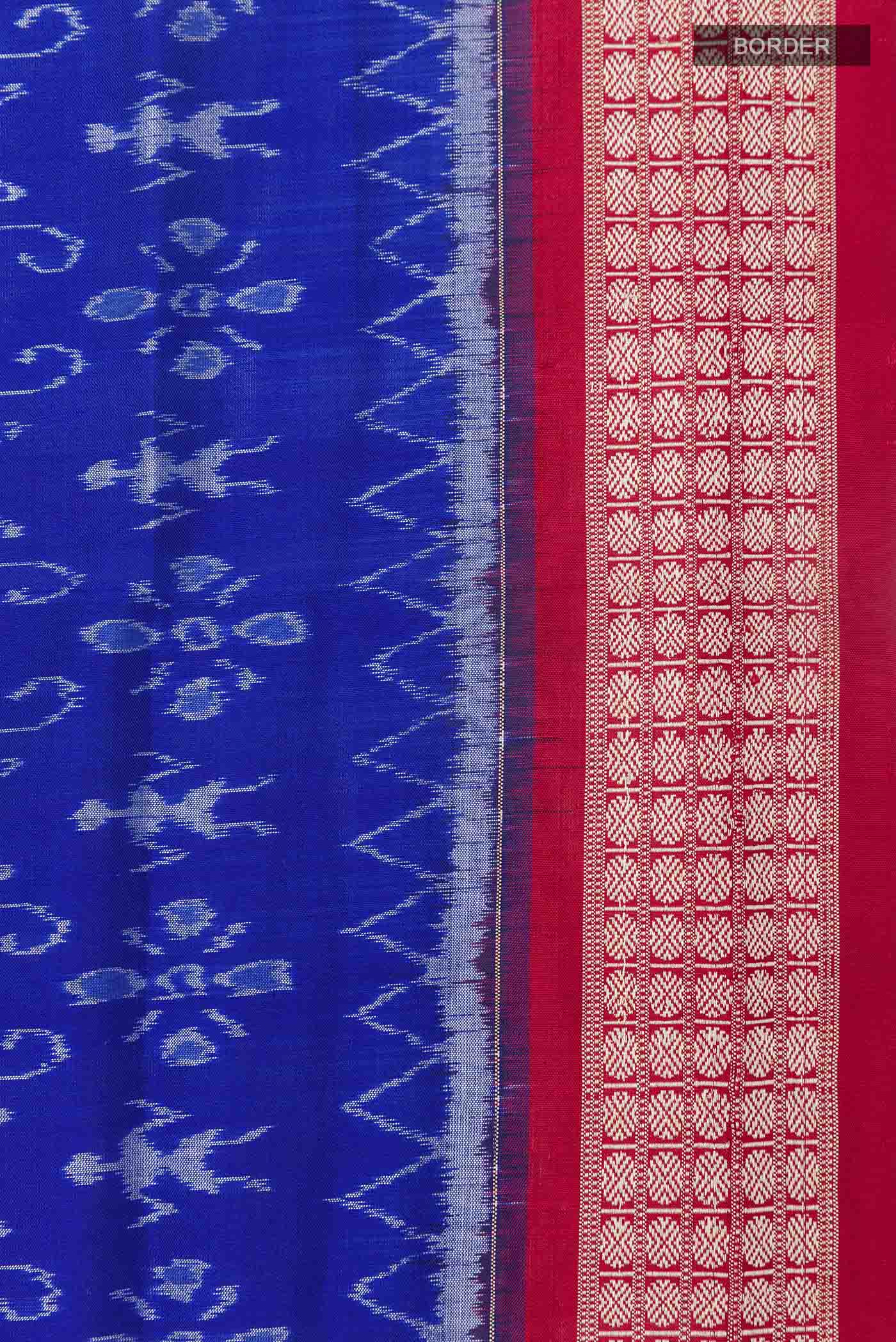 Border image of Blue Orissa Silk Saree with Pure Ikat on the body and Thread Border