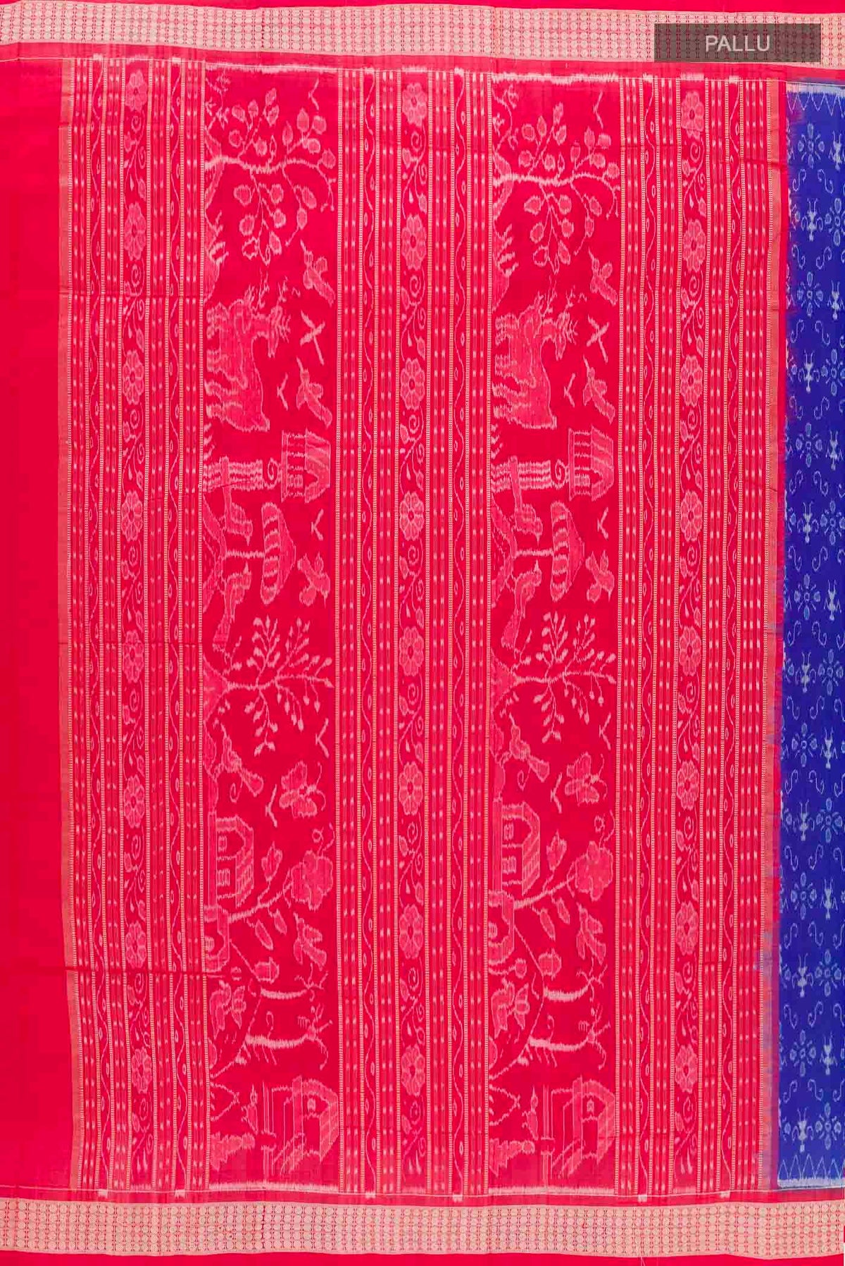 Close up image of the pallu of Blue Orissa Silk Saree with Pure Ikat on the body and Thread Border