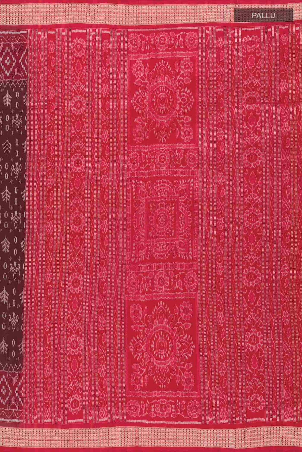 Close up image of the pallu of Brown Orissa Silk Saree with Pure Ikat on the body and Thread Border