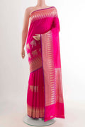 Pink Banarasi Saree with Zari Butta on the body and Zari Border displayed on a mannequin