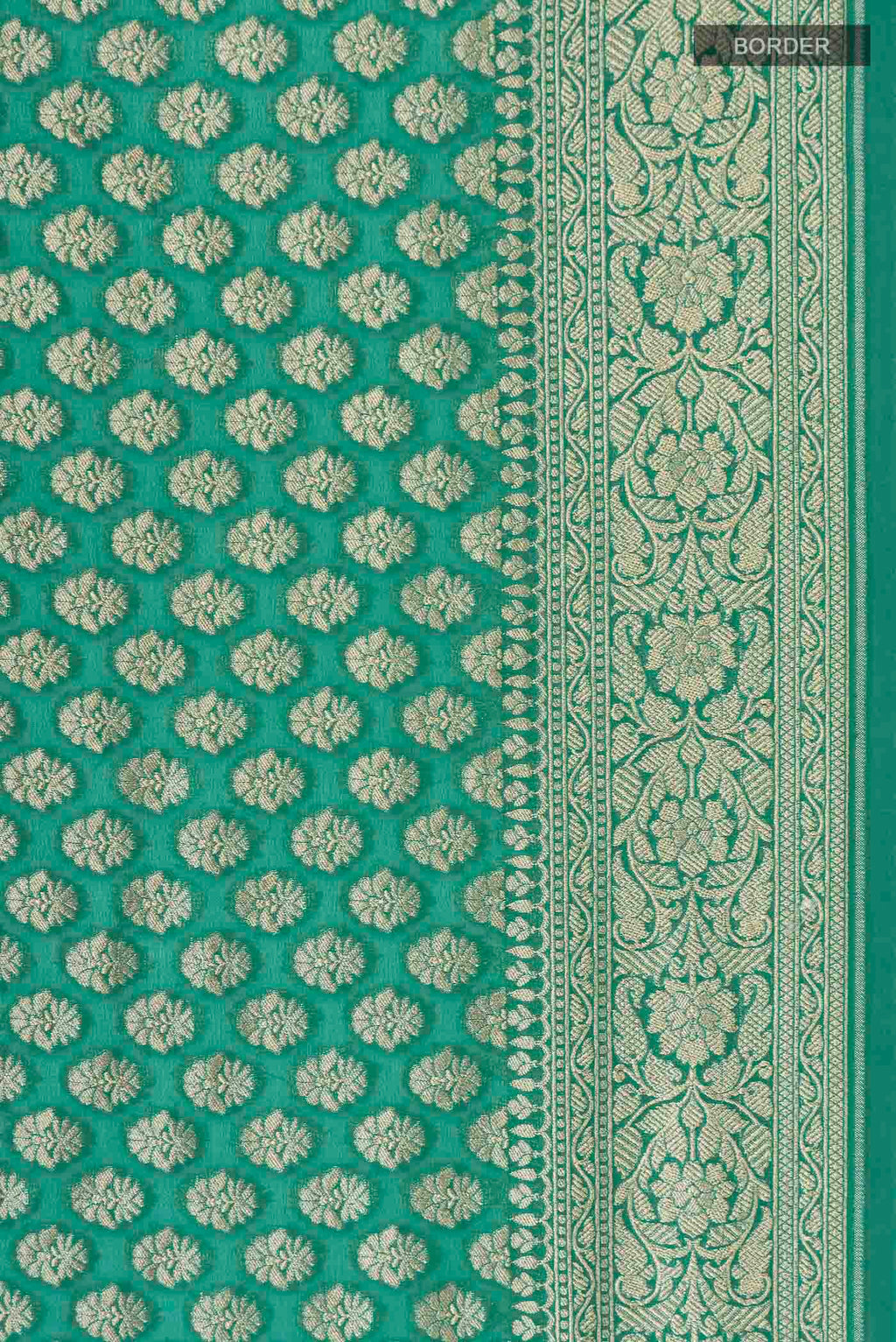Border image of Green Banarasi Georgette Saree with Zari Butta on the body and Zari Border