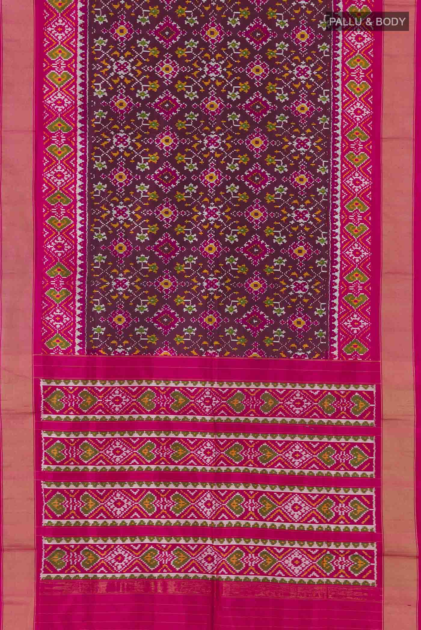 Flat view of Purple Dual Tone Pochampally Silk Saree with Pure Ikat on the body and Zari Border