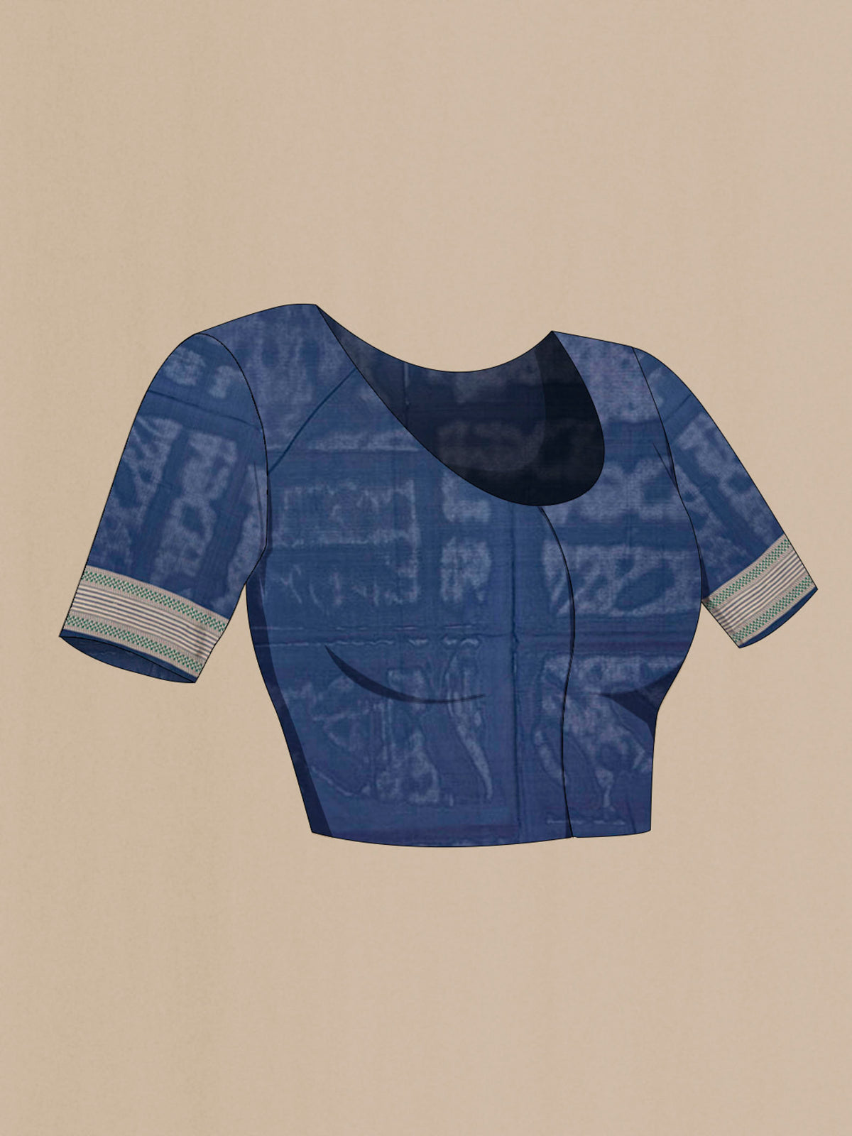 Close up image of the blouse of Blue Banarasi Silk Saree with Stripes on the body and Zari Border