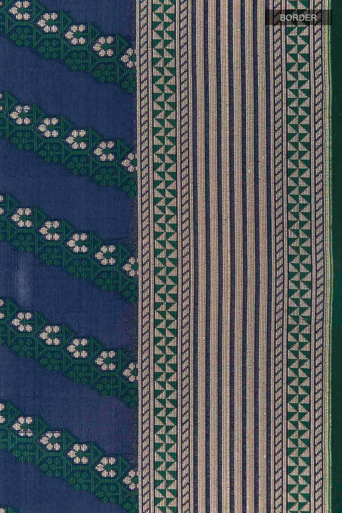 Border image of Blue Banarasi Silk Saree with Stripes on the body and Zari Border