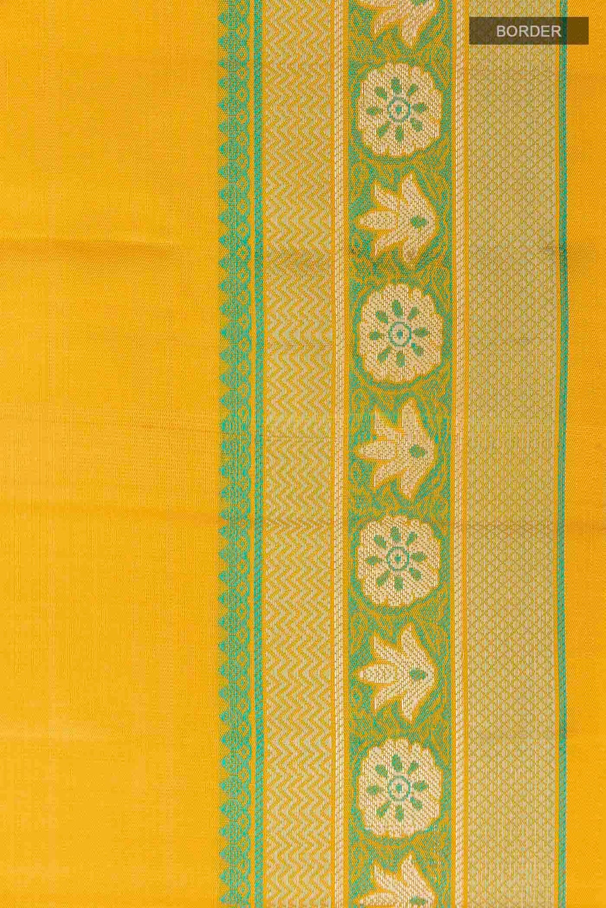Border image of Yellow Kanchipuram Silk Saree with Thread Butta on the body and Zari And Thread Border
