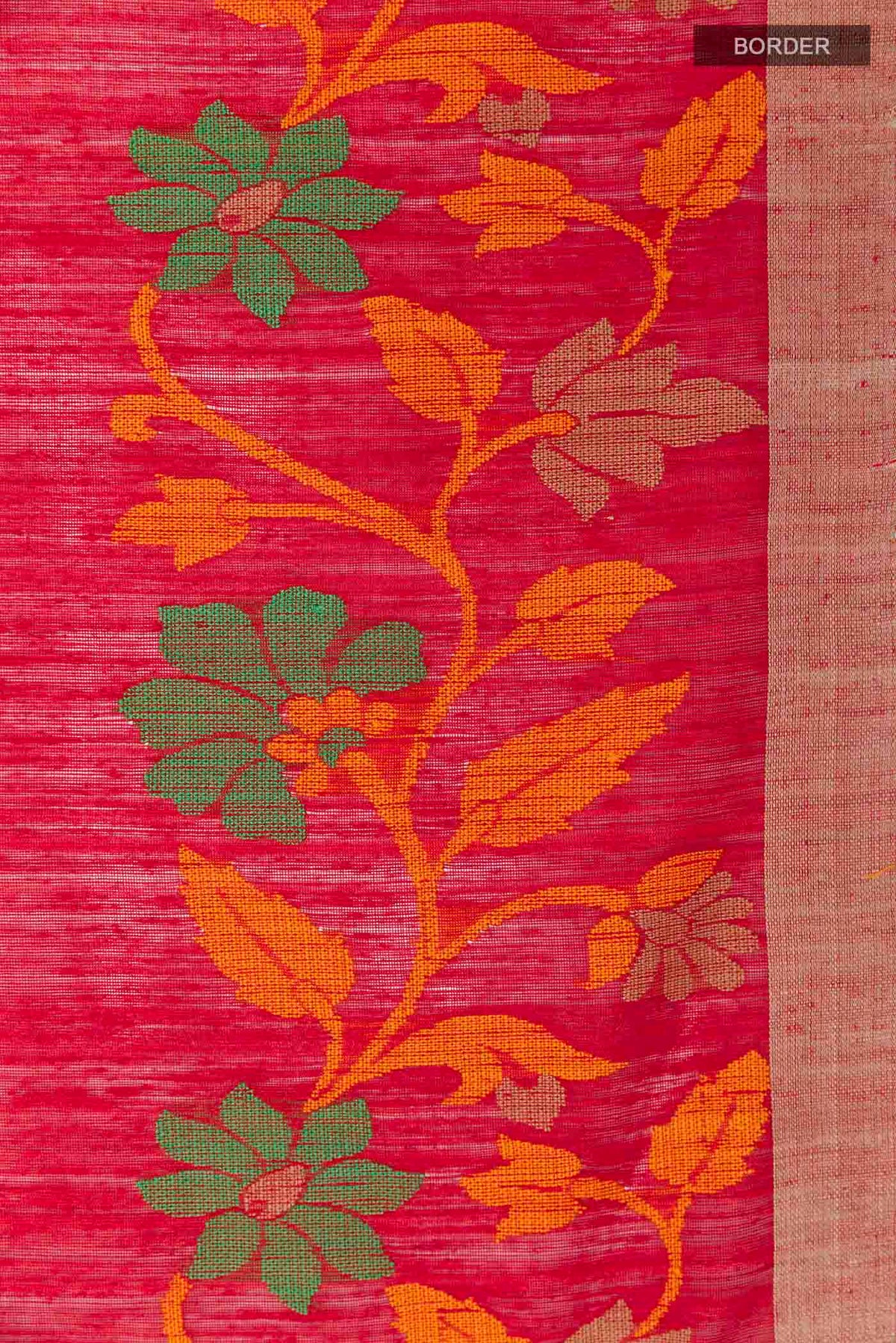 Border image of Red Tussar Saree with Plain Body and Zari Border