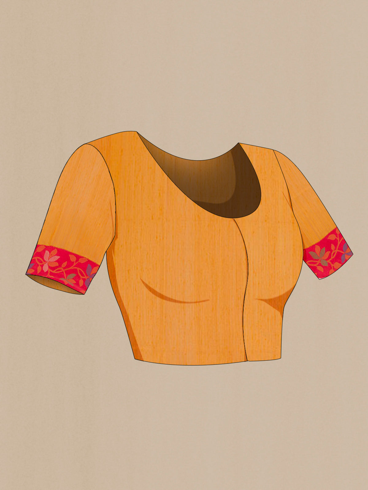 Close up image of the blouse of Yellow Raw Silk Saree with Thread Butta on the body and Thread Embroidery Border. 