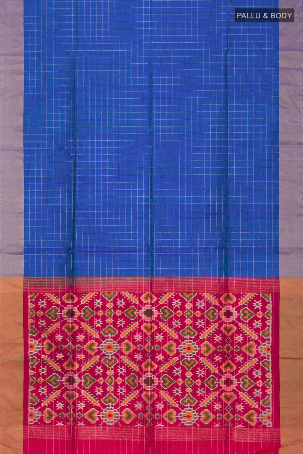 Flat view of Blue Soft Silk Saree with Zari Butta on the body and Zari Border