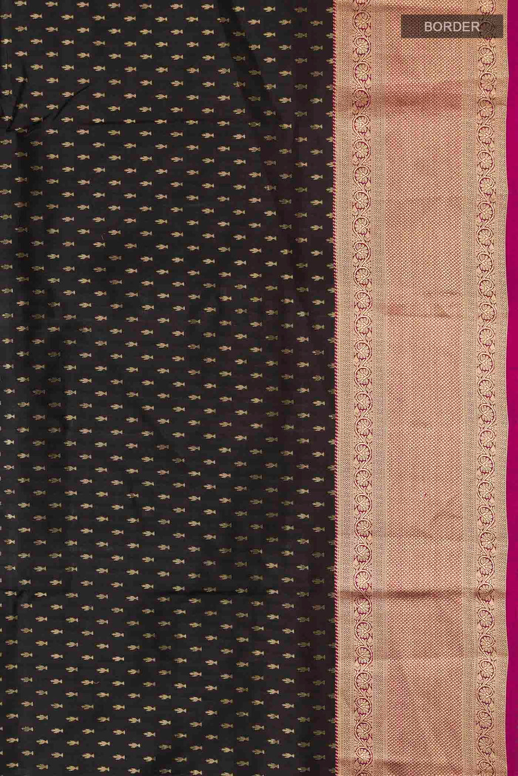 Border image of Black Soft Silk Saree with Zari Butta on the body and Zari Border