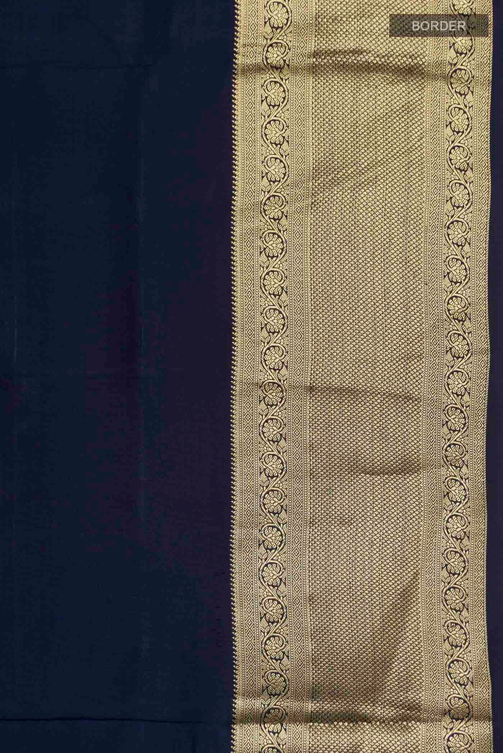 Border image of Navy Blue Soft Silk Saree with Plain Body and Zari Border