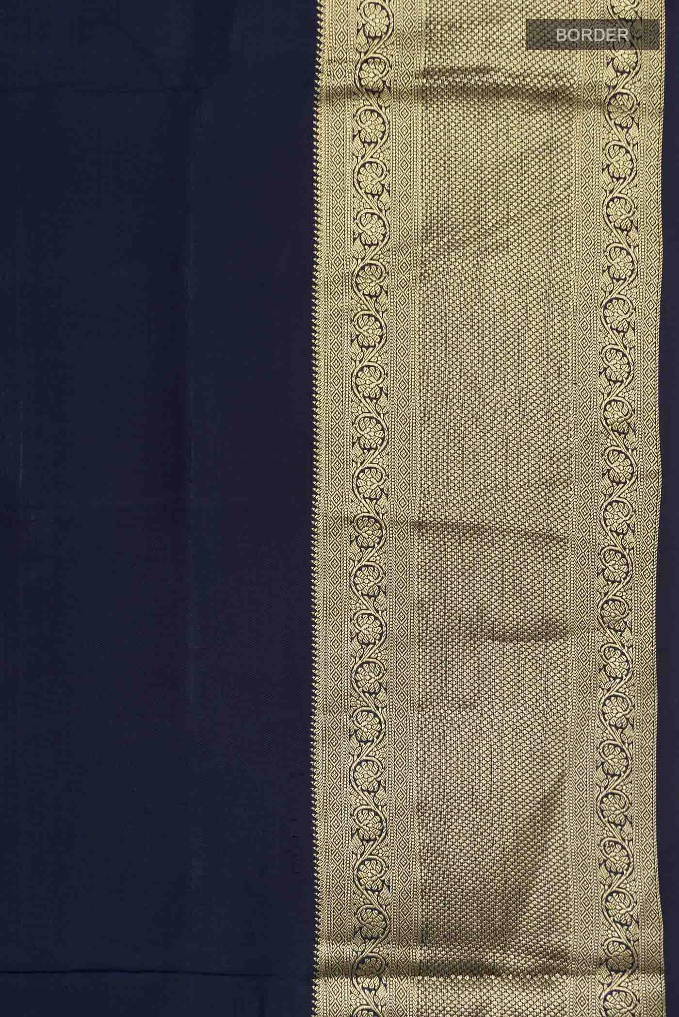 Border image of Navy Blue Soft Silk Saree with Plain Body and Zari Border