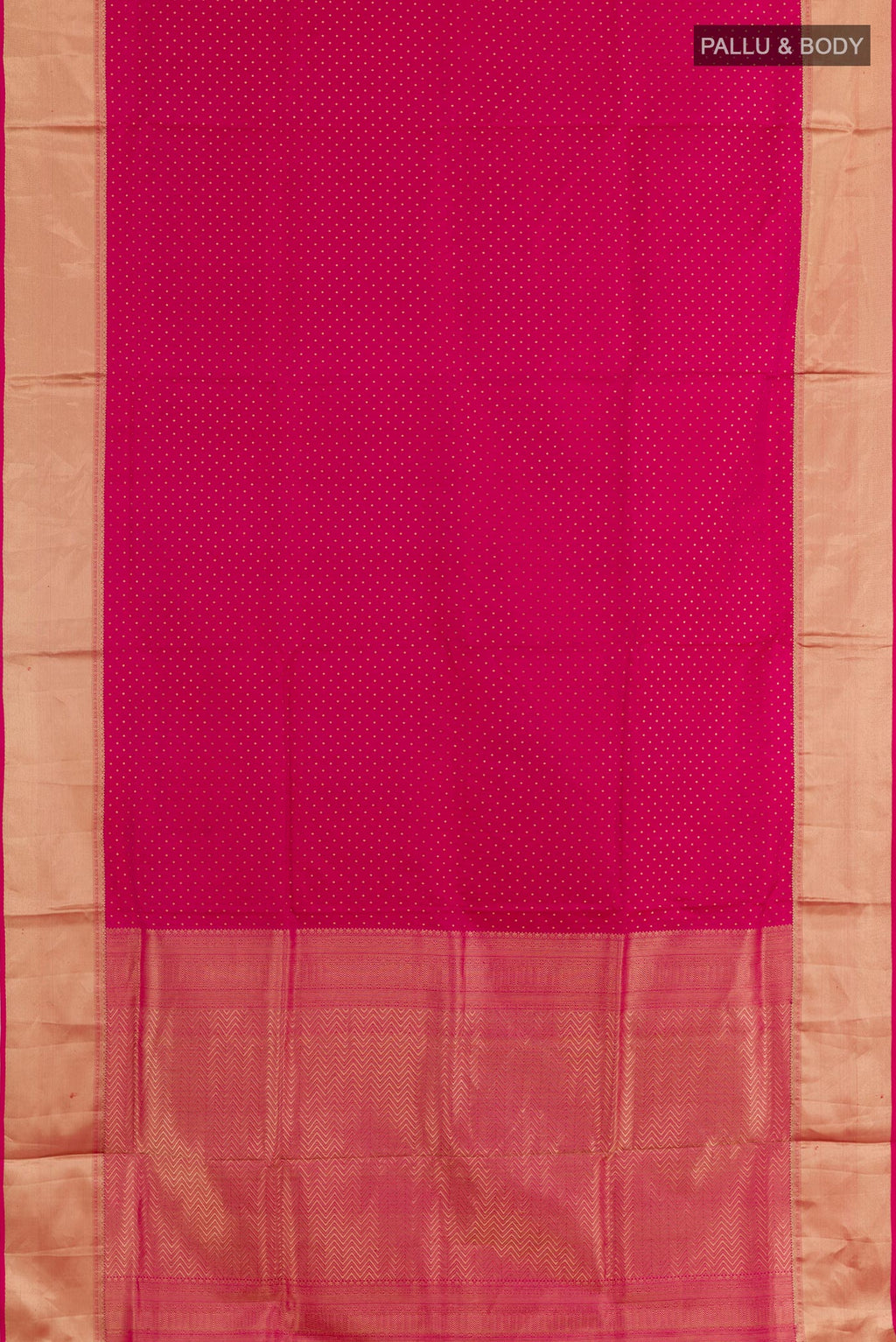 Flat view of Pink Dual Tone Soft Silk Saree with Zari Butta on the body and Zari Border. 