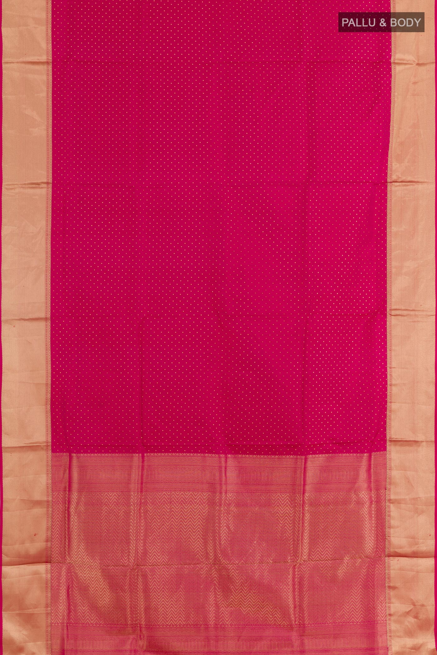 Flat view of Pink Dual Tone Soft Silk Saree with Zari Butta on the body and Zari Border. 