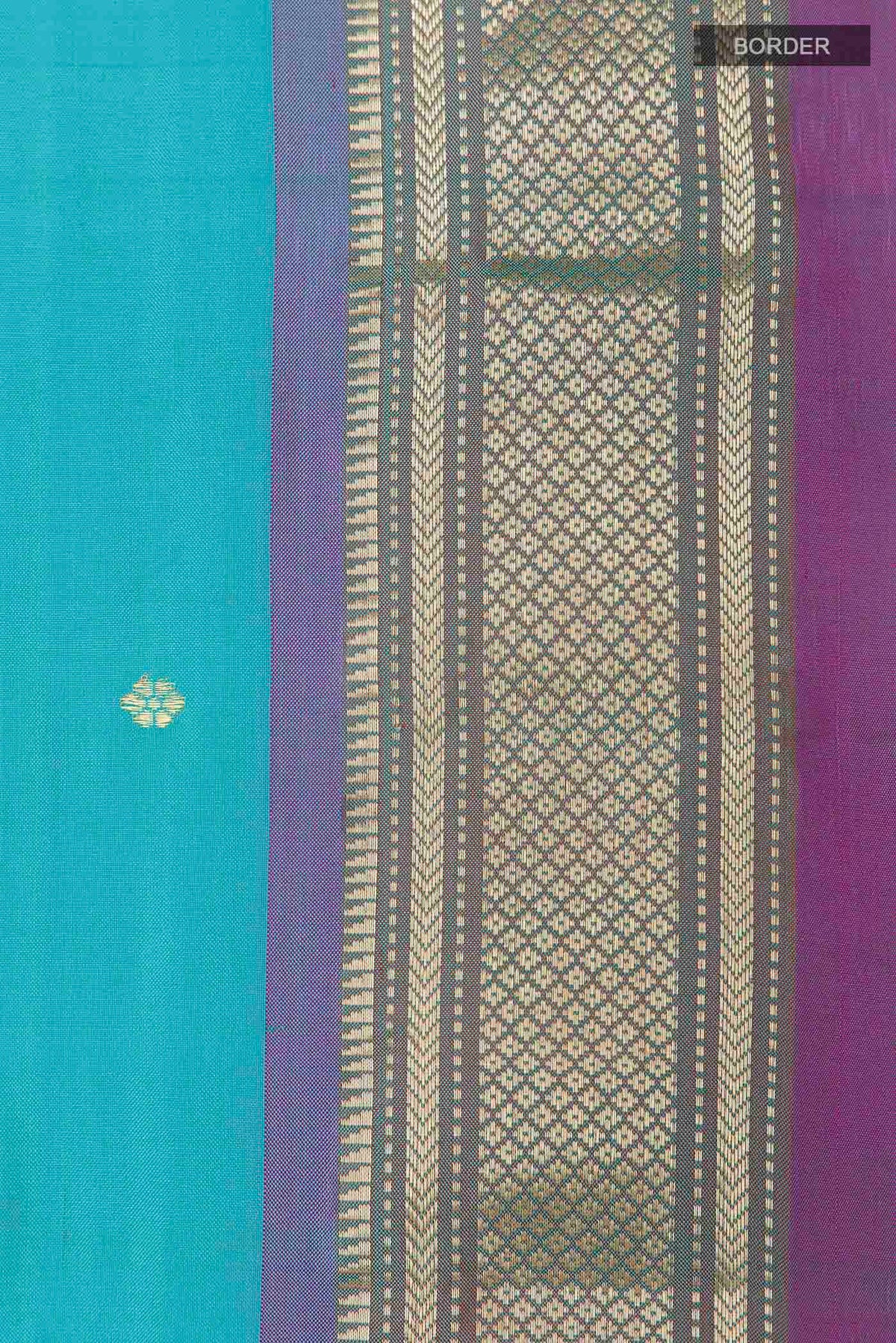 Border image of Blue Paithani Silk Saree with Zari Butta on the body and Paithani Border