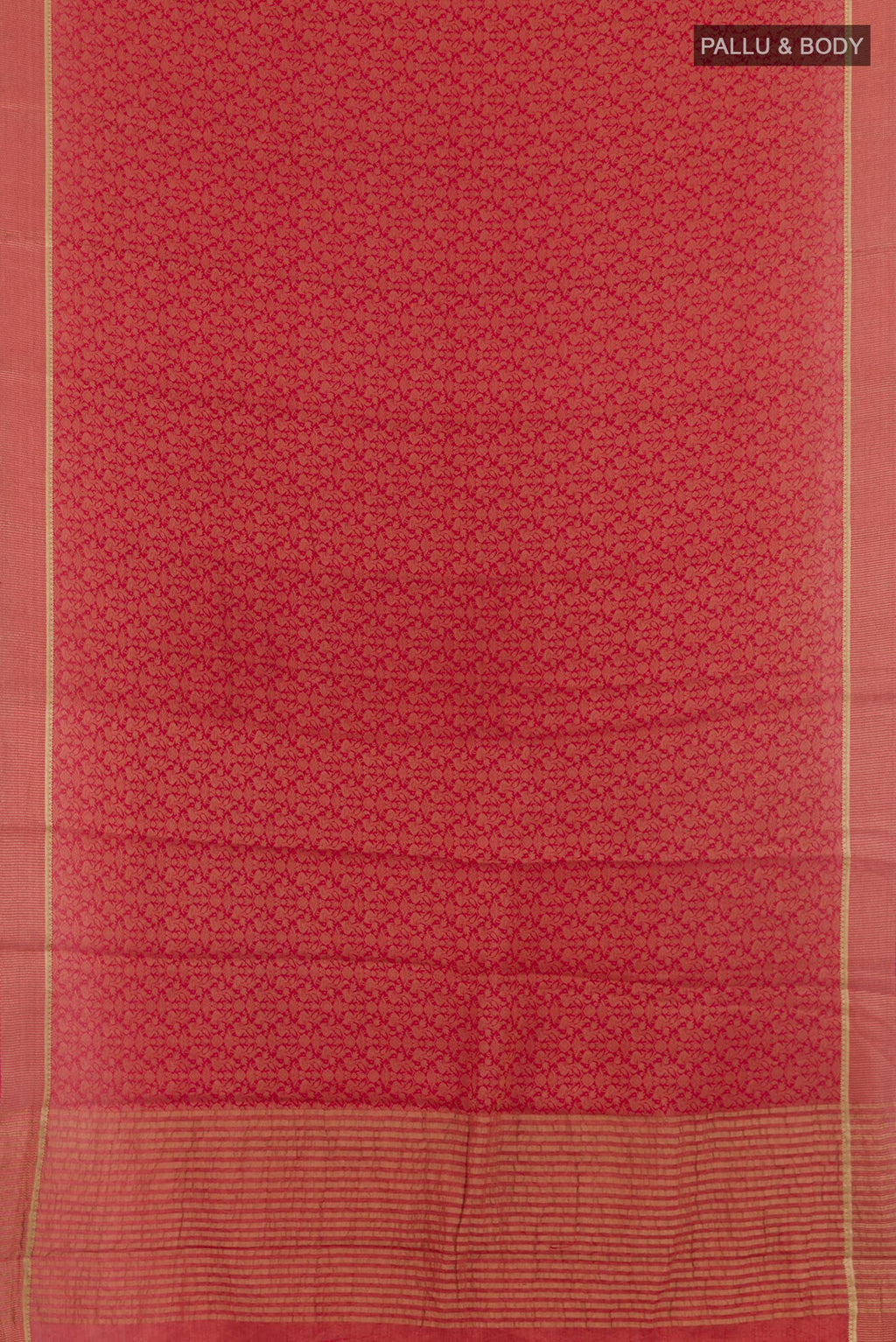 Flat view of Red Mysore Crepe Saree with Zari Brocade on the body and Zari Border. 