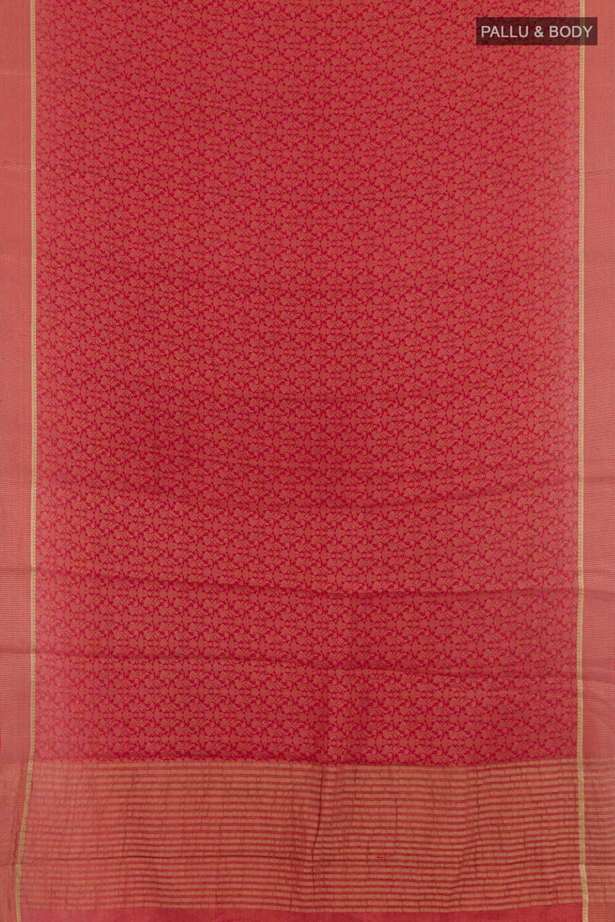 Flat view of Red Mysore Crepe Saree with Zari Brocade on the body and Zari Border. 