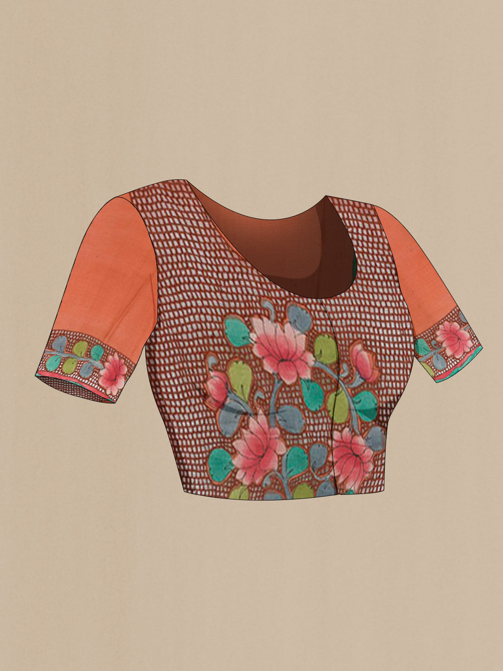 Close up image of the blouse of Green Tussar Saree with Plain Body and Plain Border. 