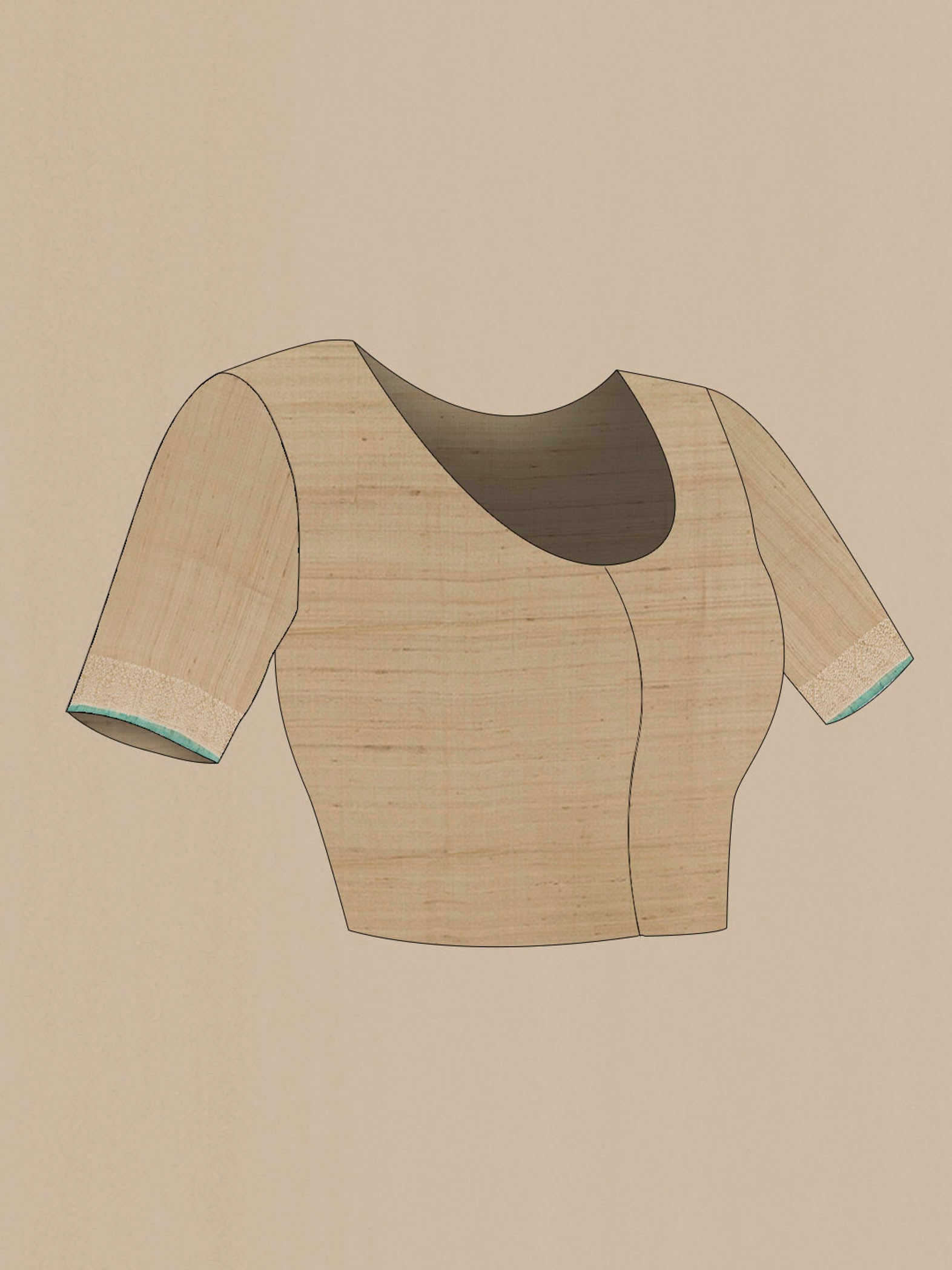 Close up image of the blouse of Blue Tussar Saree with Printed design on the body and Embroidery Border