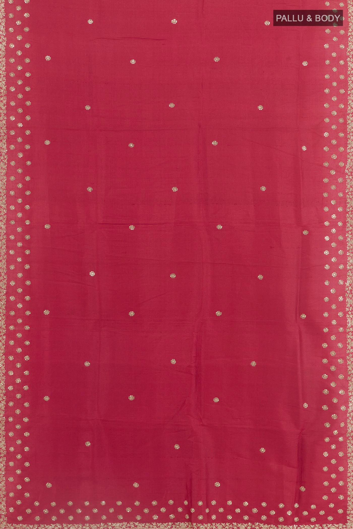 Flat view of Maroon Tussar Silk Saree with Embroidery on the body and Embroidery Border. 