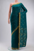 Blue Uppada Silk Saree with Zari Butta on the body and Zari Border displayed on a mannequin