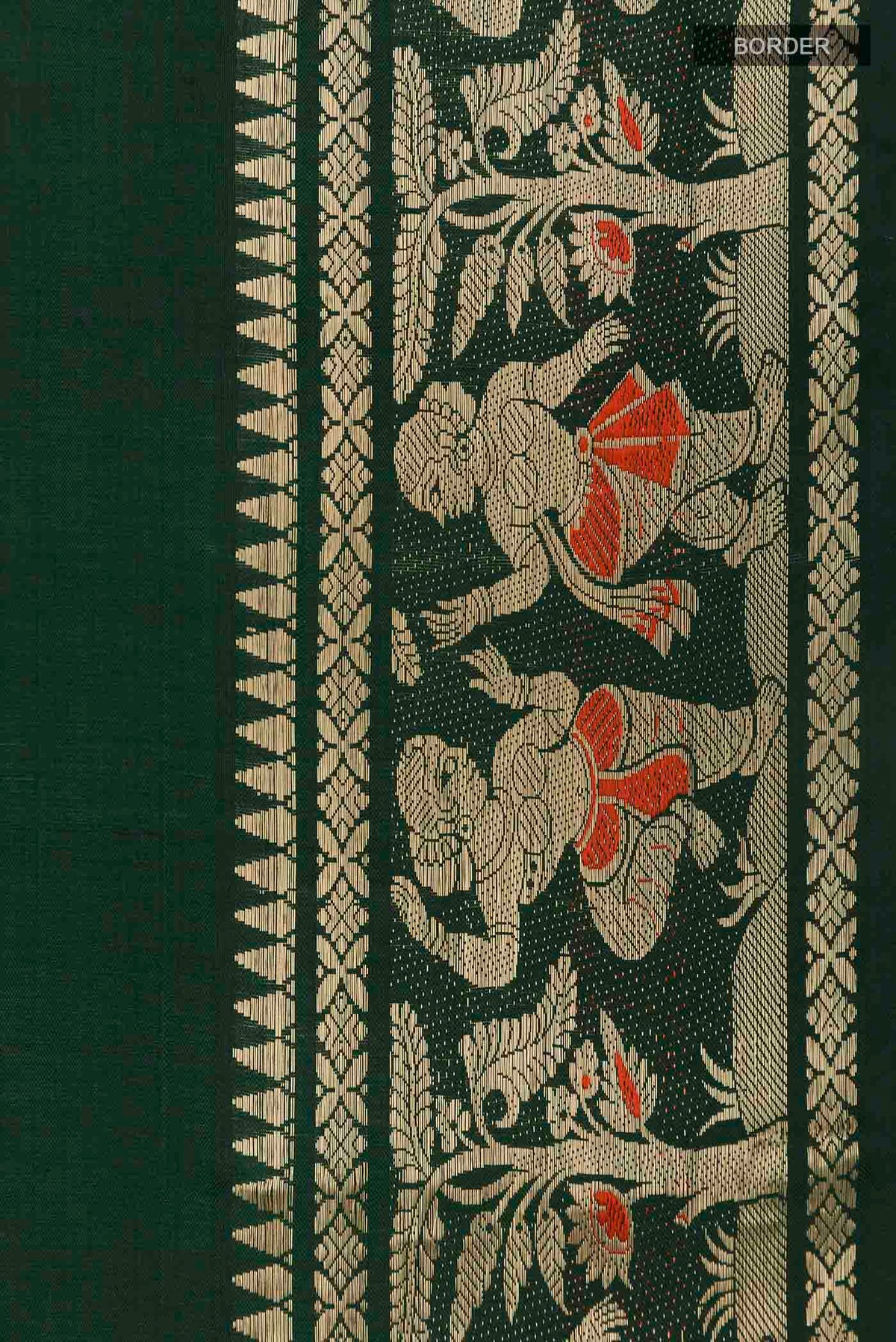 Border image of Green Baluchari Silk Saree with Zari Butta on the body and Zari Border
