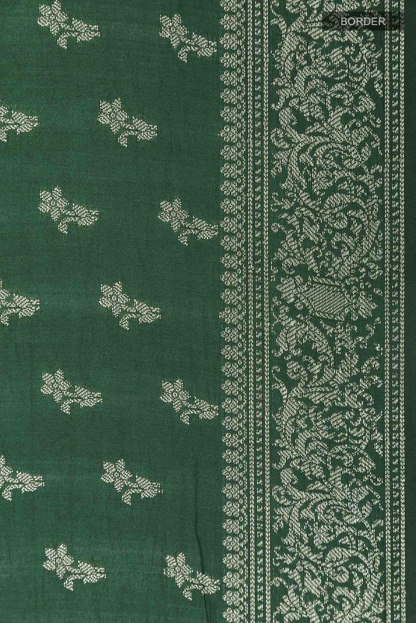 Border image of Green Banarasi Raw Silk Saree with Zari Butta on the body and Zari Border