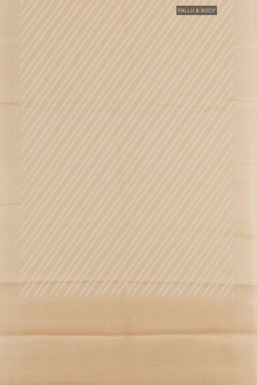 Flat view of Beige Blended Kota Cotton Saree with Stripes on the body and Zari Border