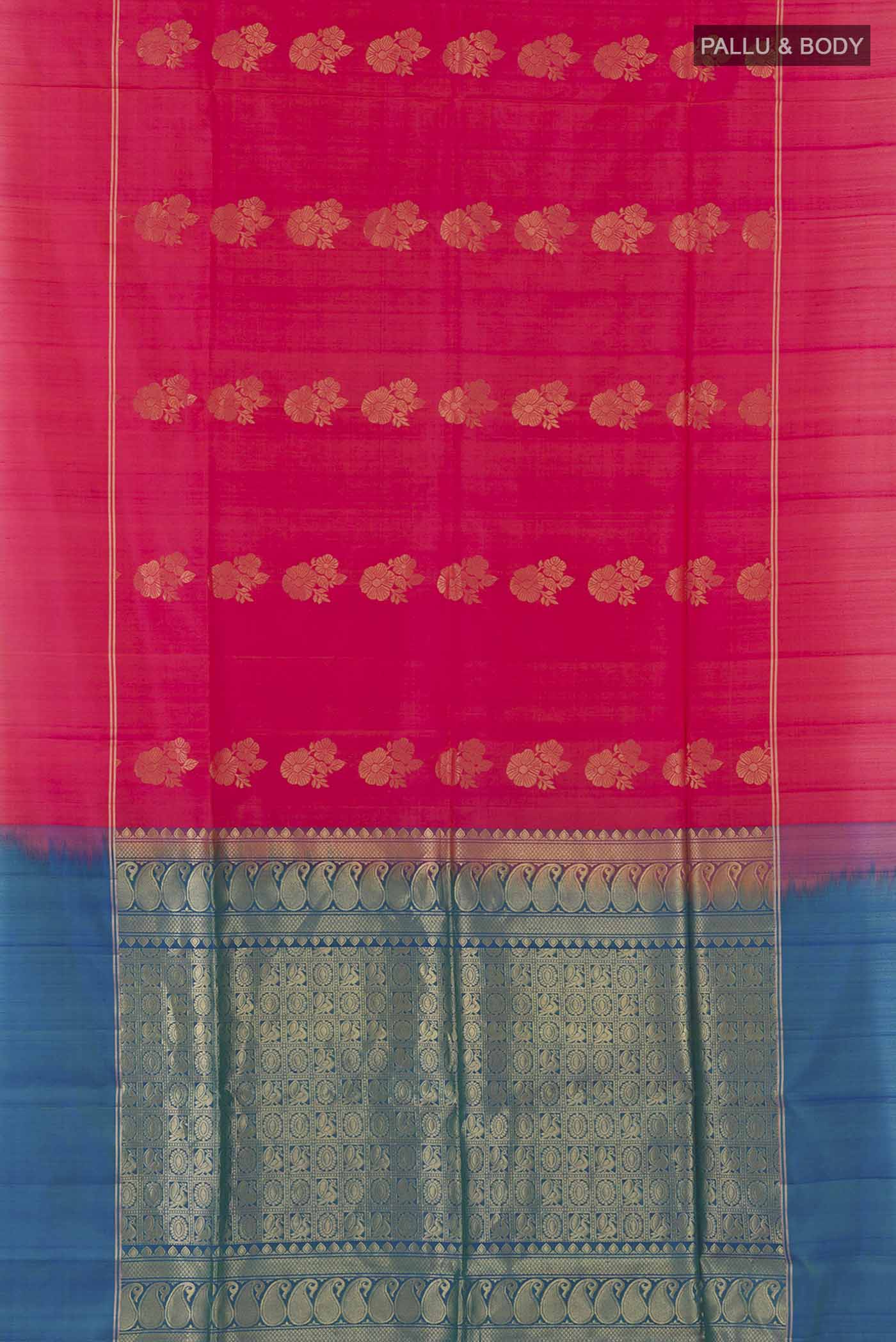 Flat view of Pink Dual Tone Soft Silk Saree with Zari Butta on the body and Zari Border