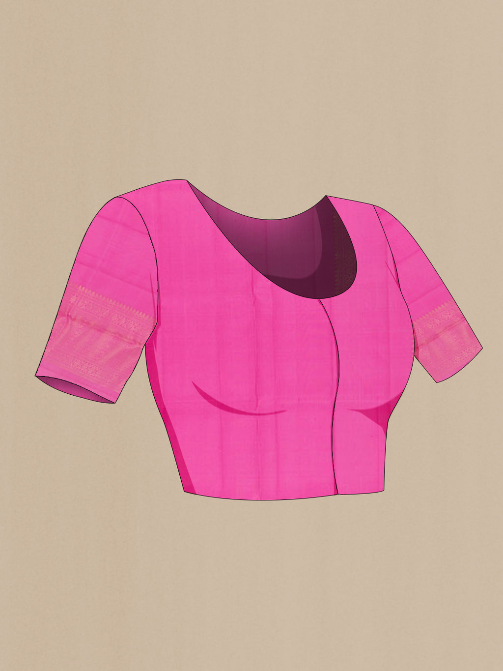 Close up image of the blouse of Pink Dual Tone Soft Silk Saree with Plain Body and Zari Border. 