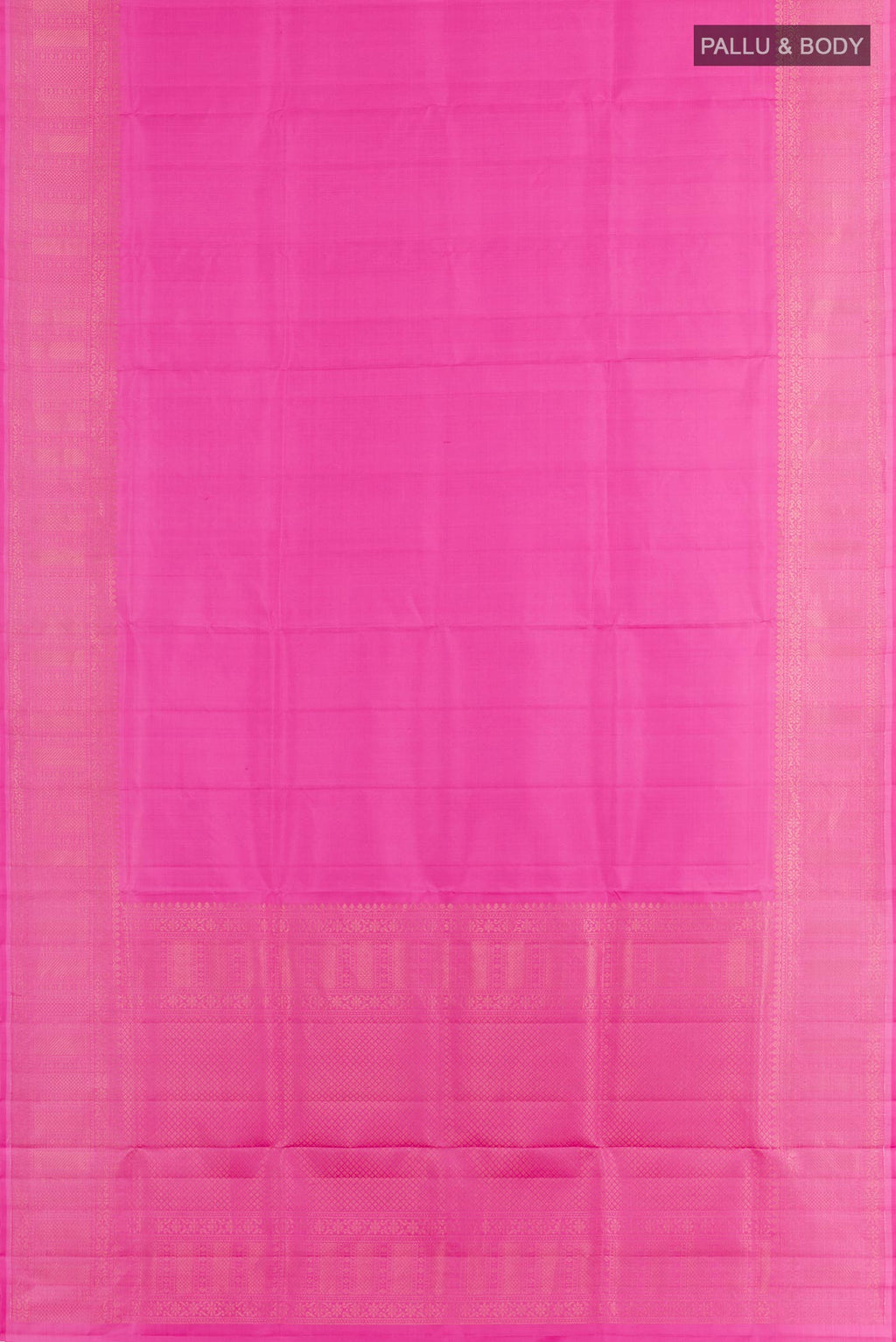 Flat view of Pink Dual Tone Soft Silk Saree with Plain Body and Zari Border. 