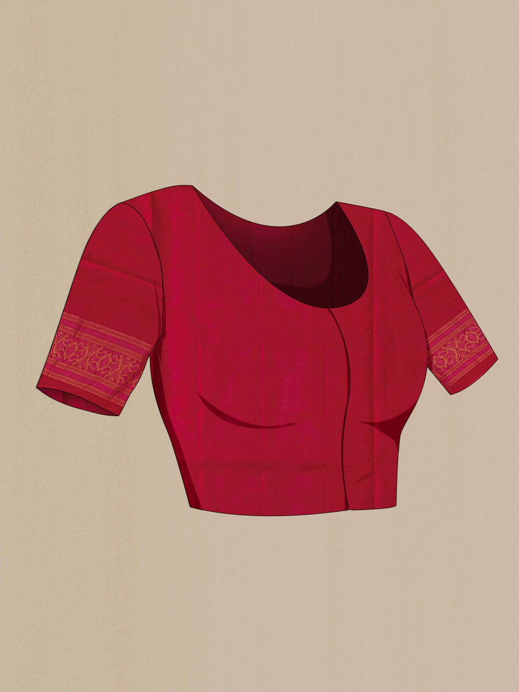 Close up image of the blouse of Maroon Soft Silk Saree with Zari Butta on the body and Zari Border