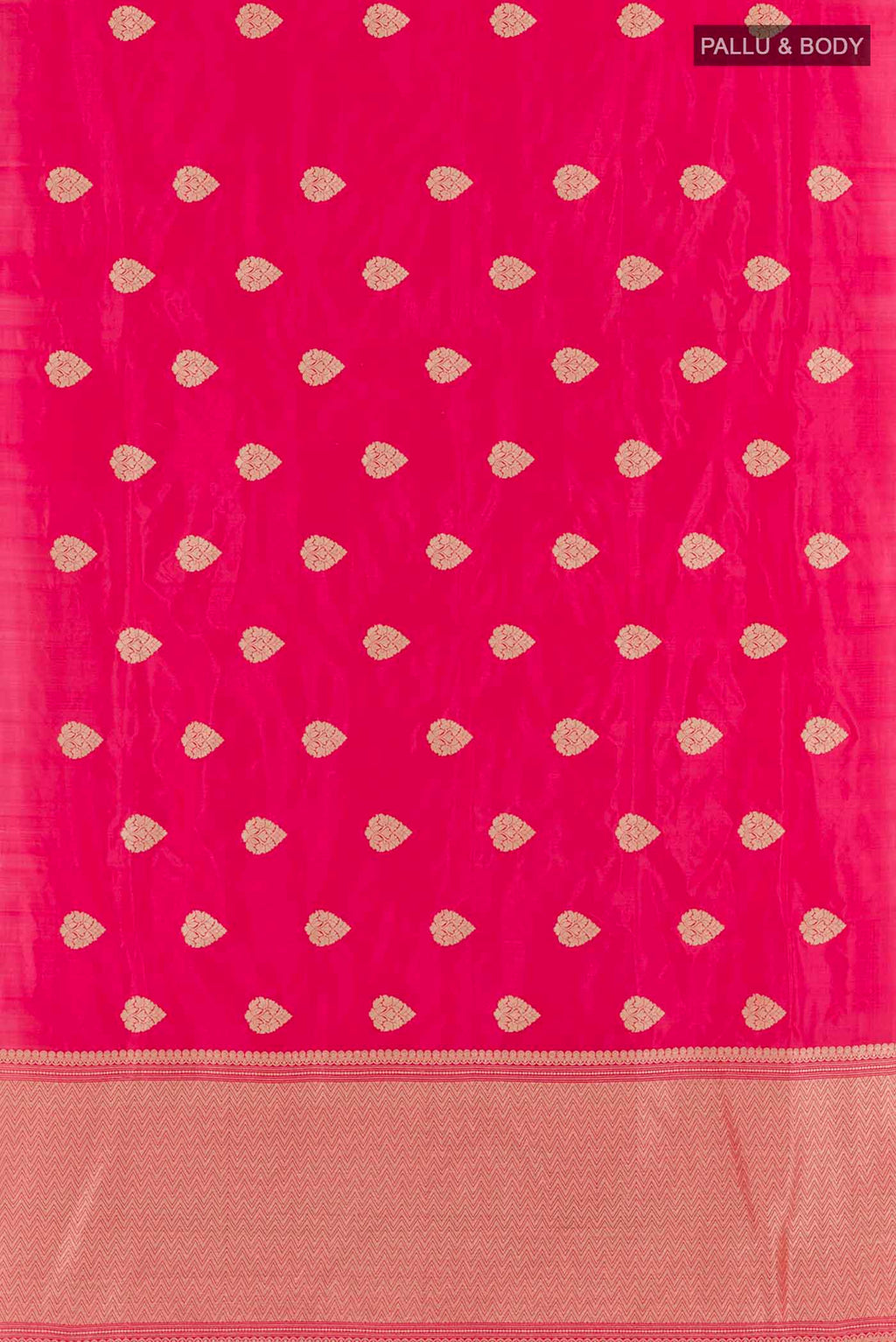 Flat view of Pink Dual Tone Banarasi Katan Silk Saree with Zari Butta on the body and Zari Border