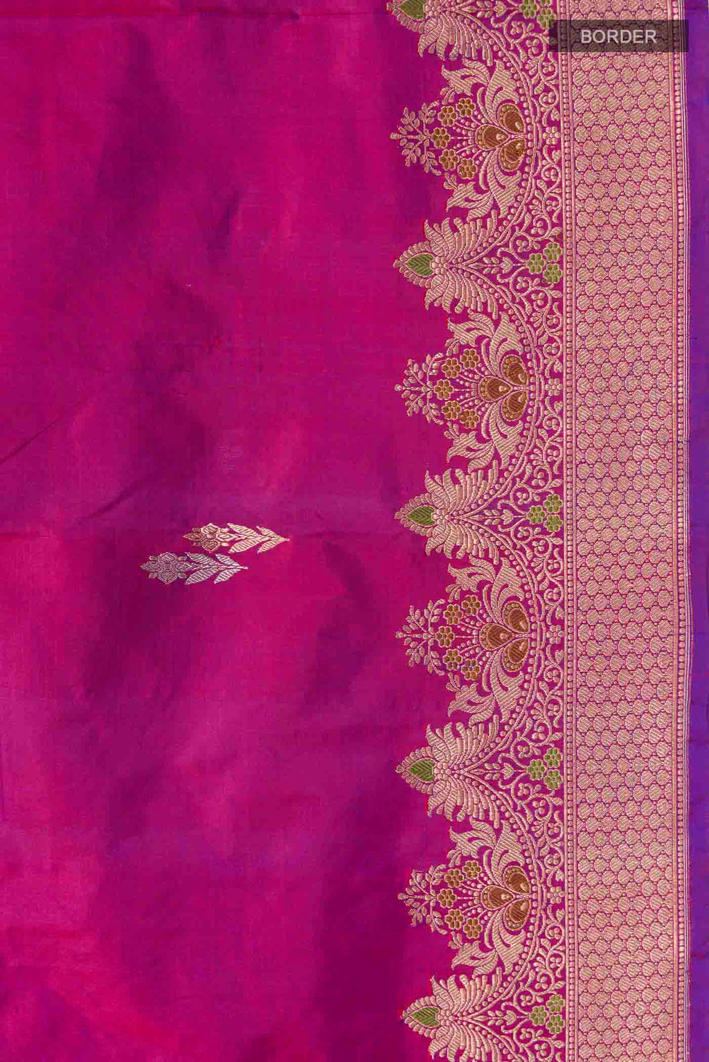 Border image of Purple Banarasi Katan Silk Saree with Zari Butta on the body and Zari Border
