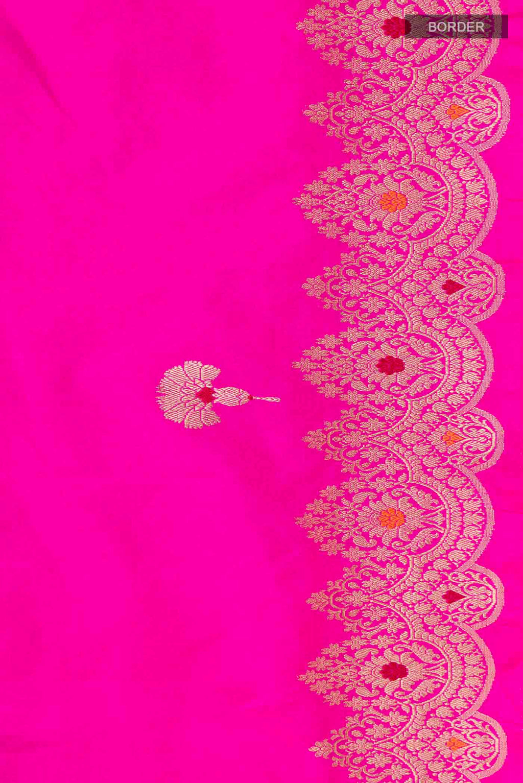 Border image of Rani Pink Banarasi Katan Silk Saree with Zari Butta on the body and Zari Border