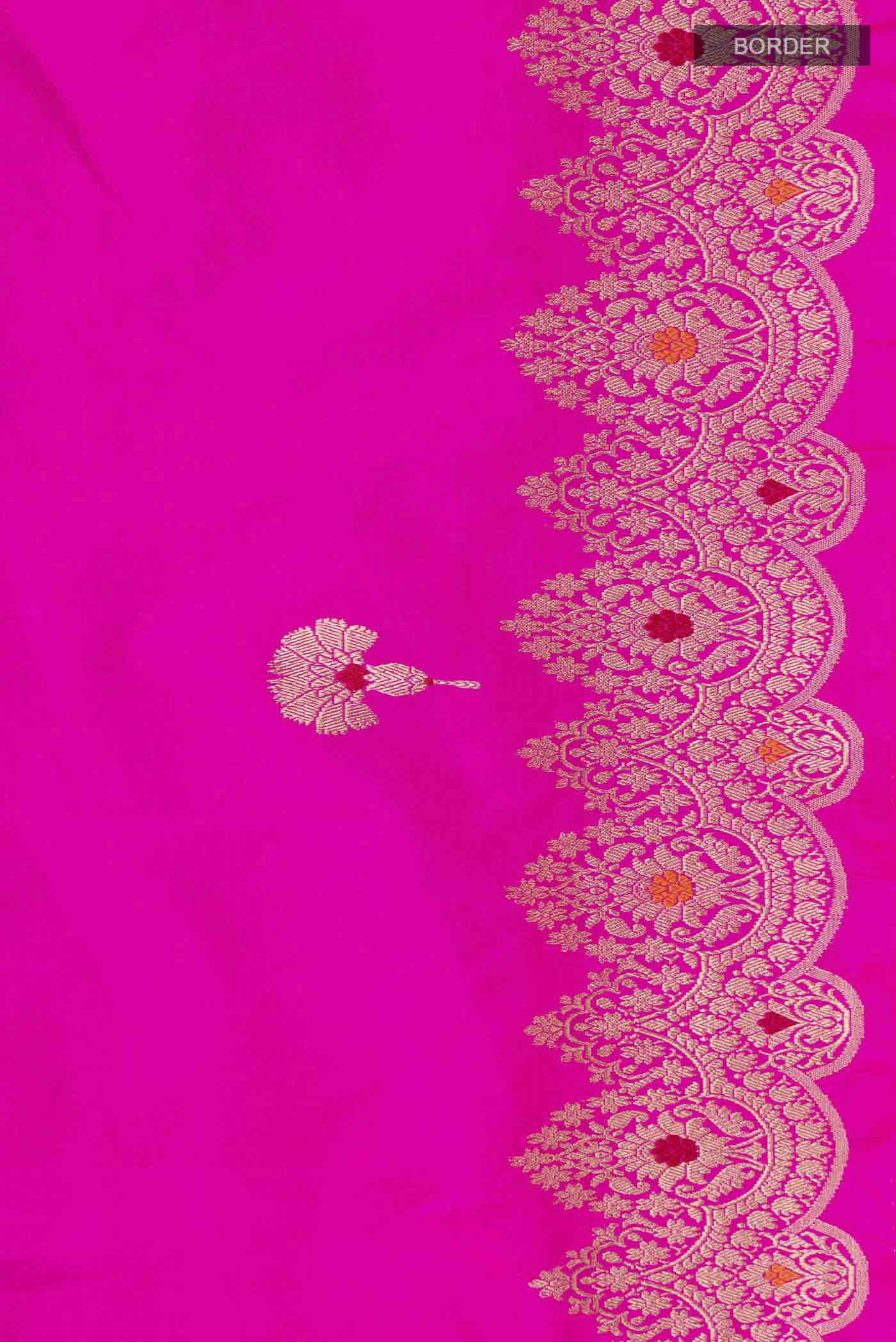Border image of Rani Pink Banarasi Katan Silk Saree with Zari Butta on the body and Zari Border