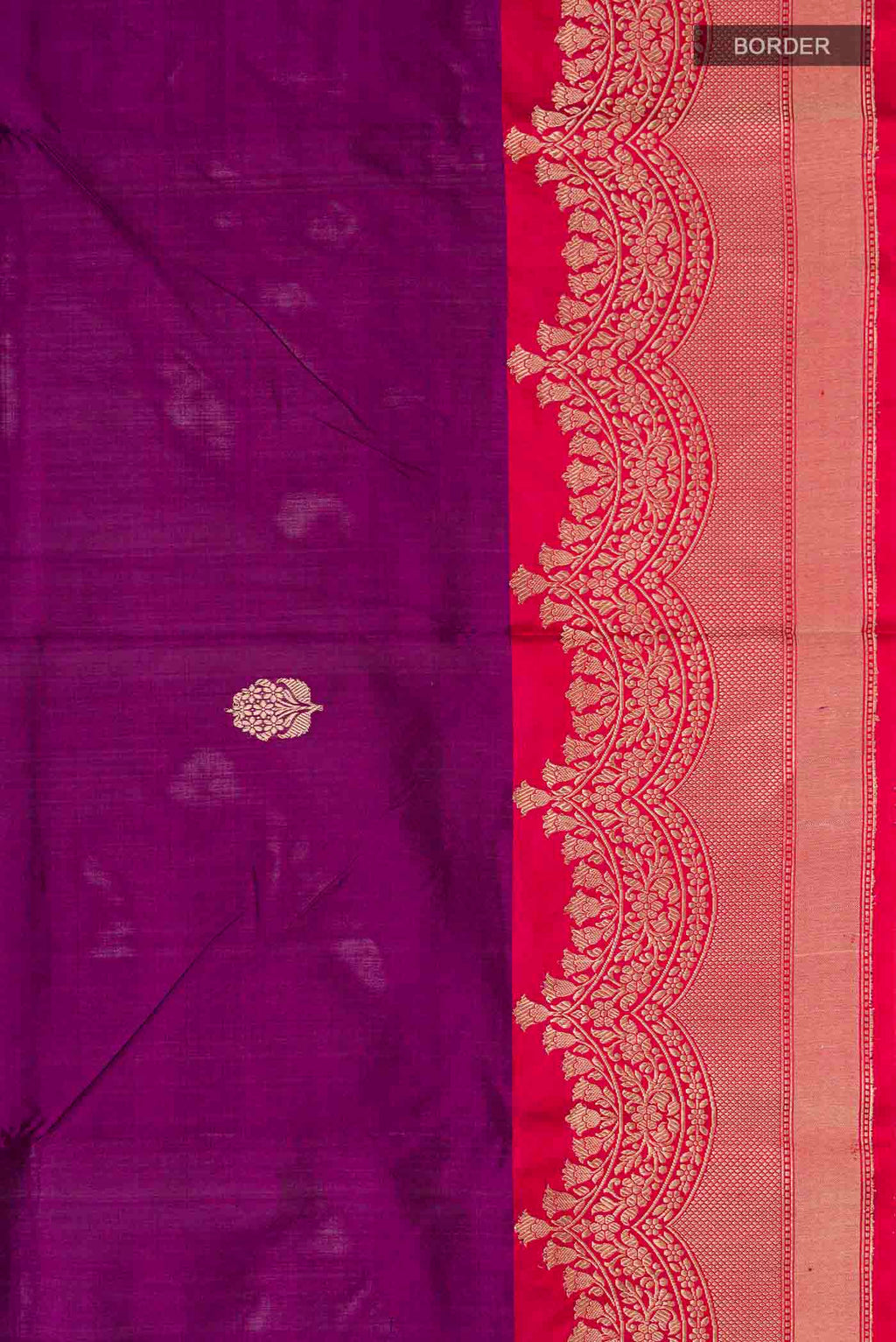 Border image of Violet Banarasi Katan Silk Saree with Zari Butta on the body and Zari Border