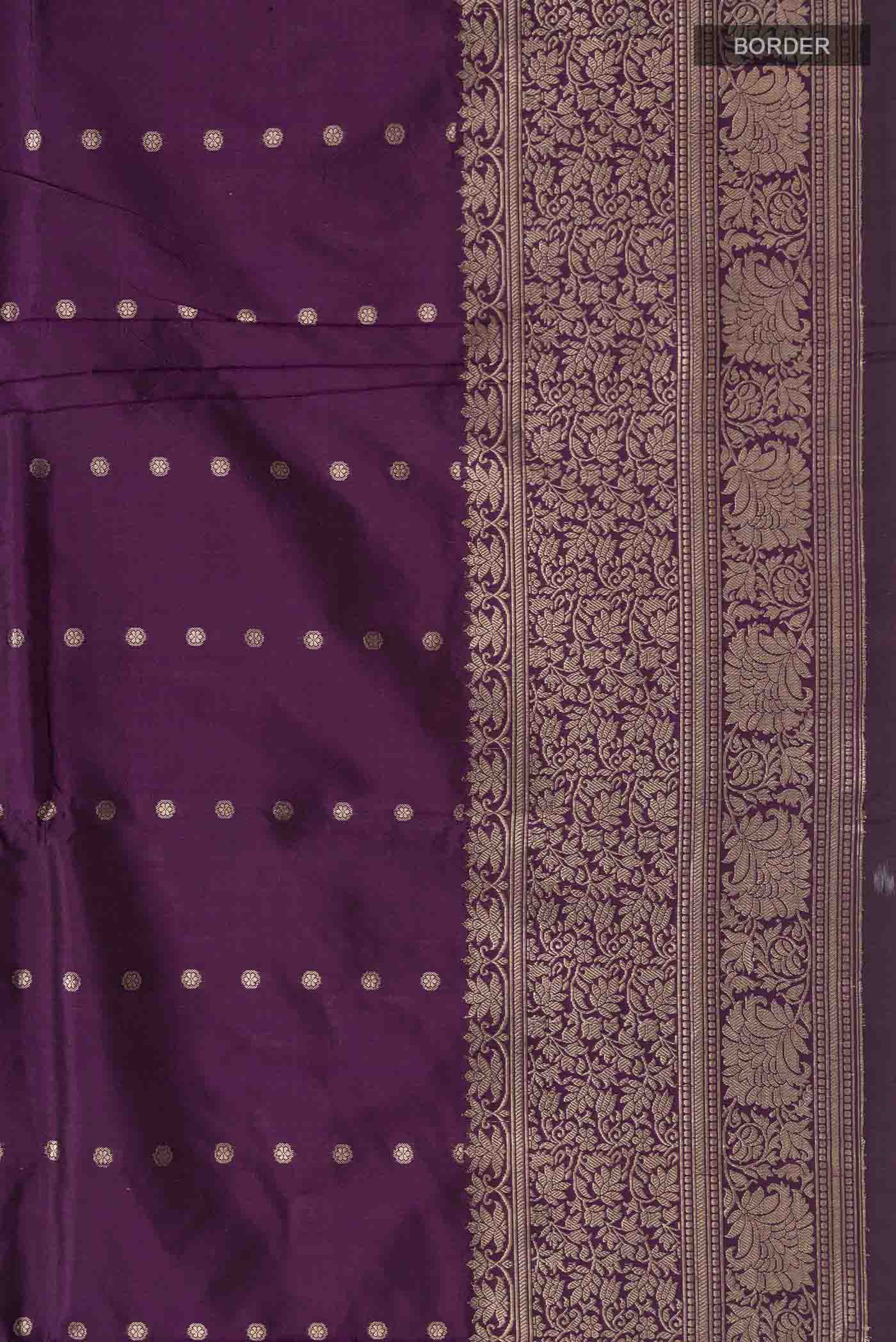 Border image of Violet Banarasi Katan Silk Saree with Zari Butta on the body and Zari Border