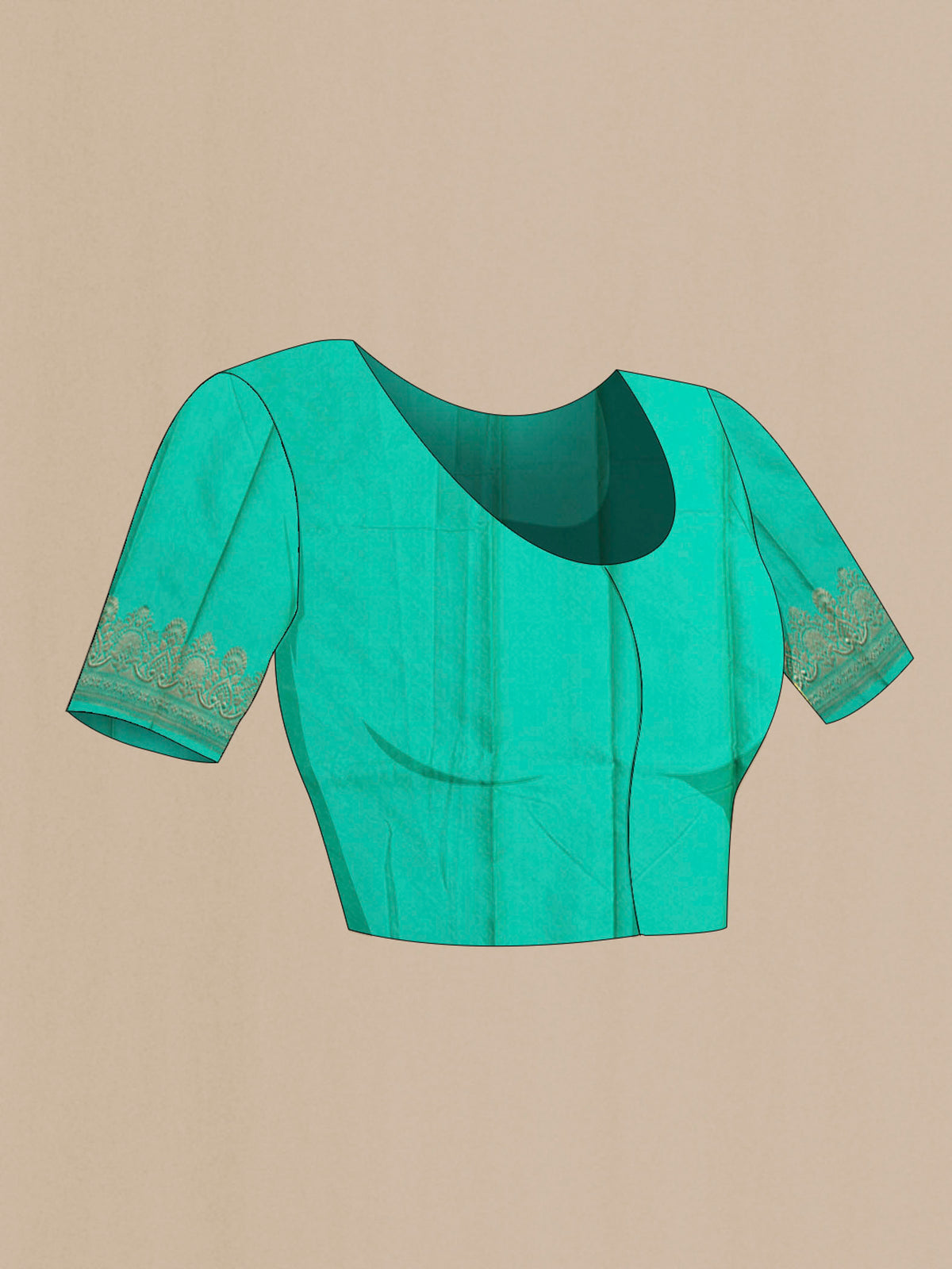 Close up image of the blouse of Sea Green Banarasi Silk Saree with Zari Butta on the body and Zari Border