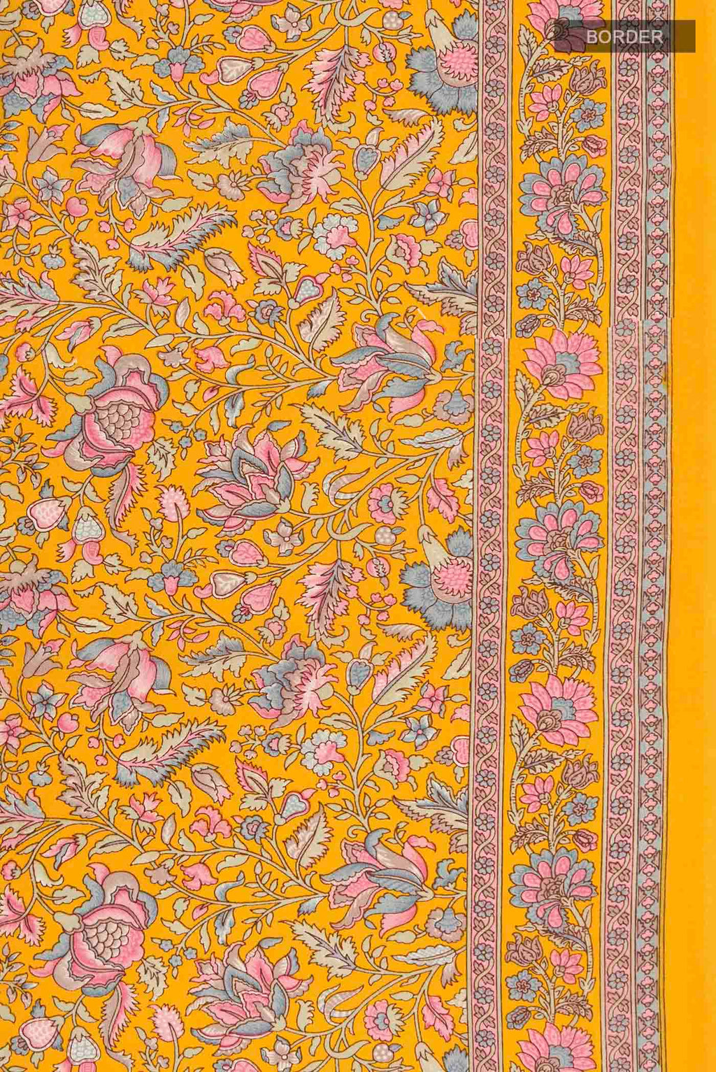 Border image of Yellow Mysore Crepe Saree with Printed design on the body and Printed Border
