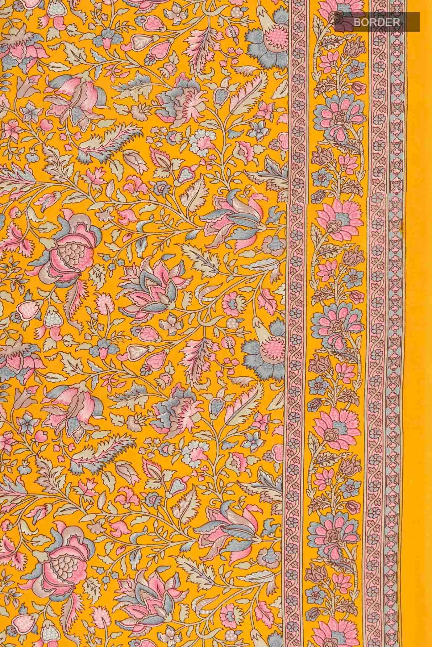Border image of Yellow Mysore Crepe Saree with Printed design on the body and Printed Border