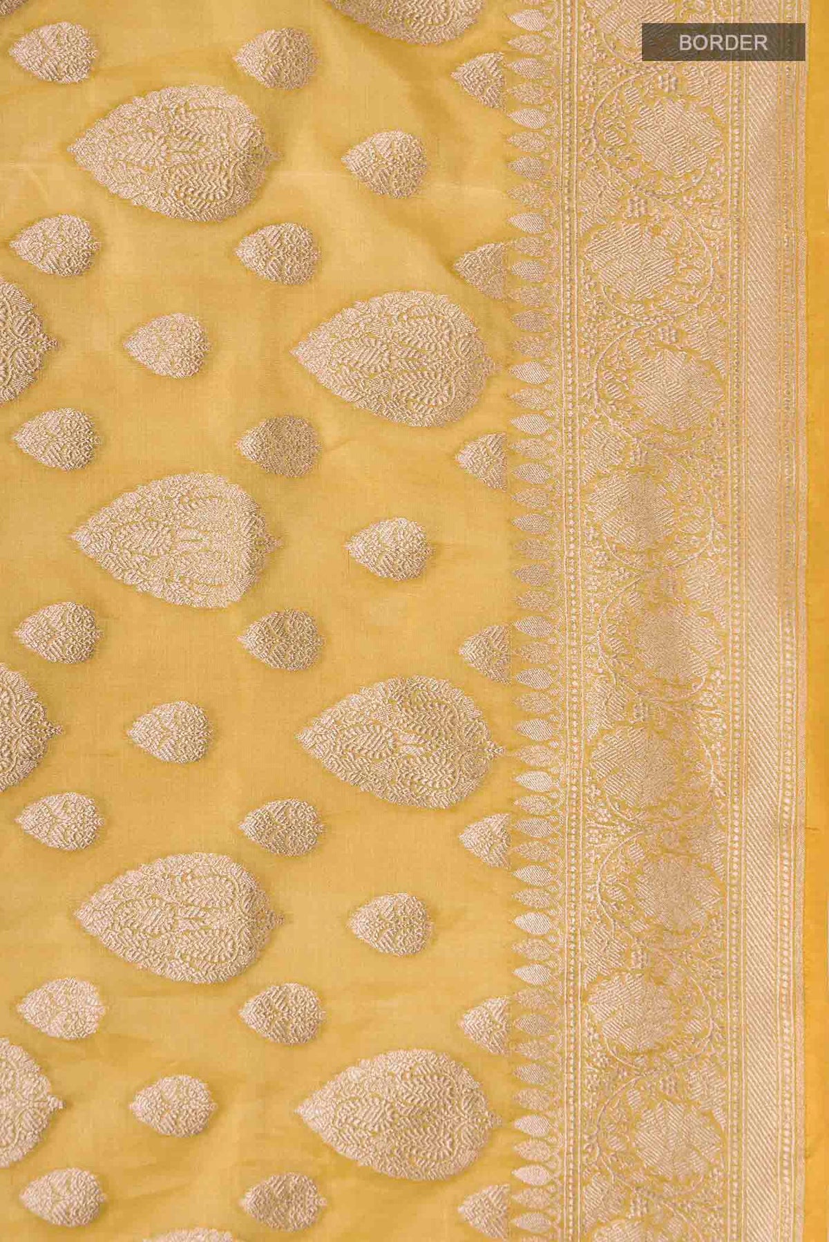 Border image of Yellow Banarasi Silk Saree with Zari Butta on the body and Zari Border