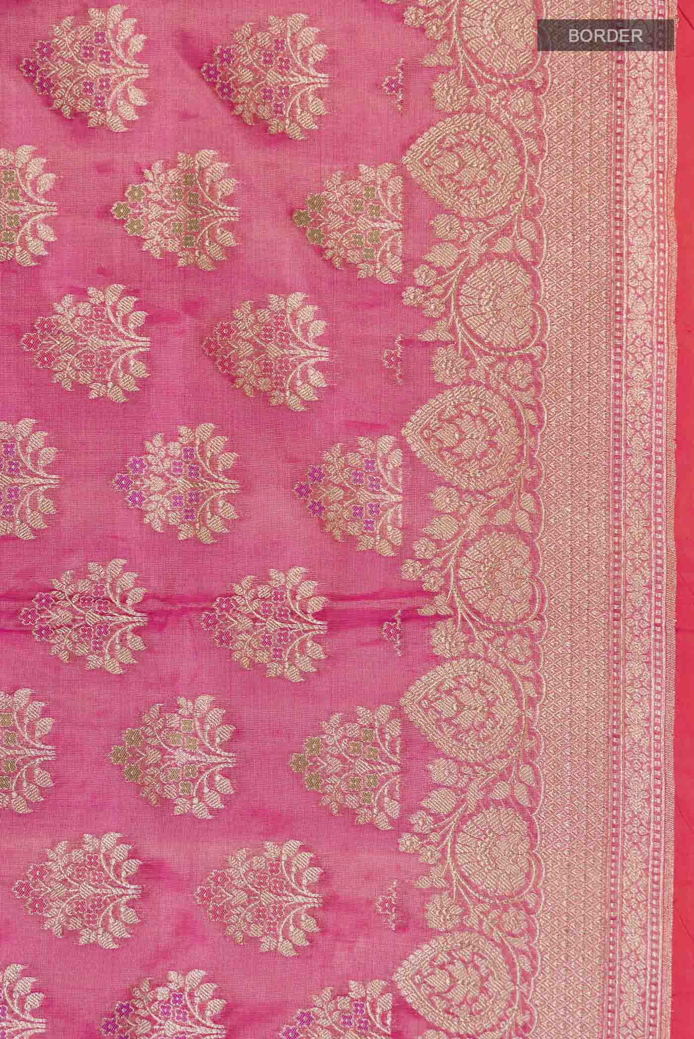 Border image of Pink Banarasi Silk Saree with Zari Butta on the body and Zari Border
