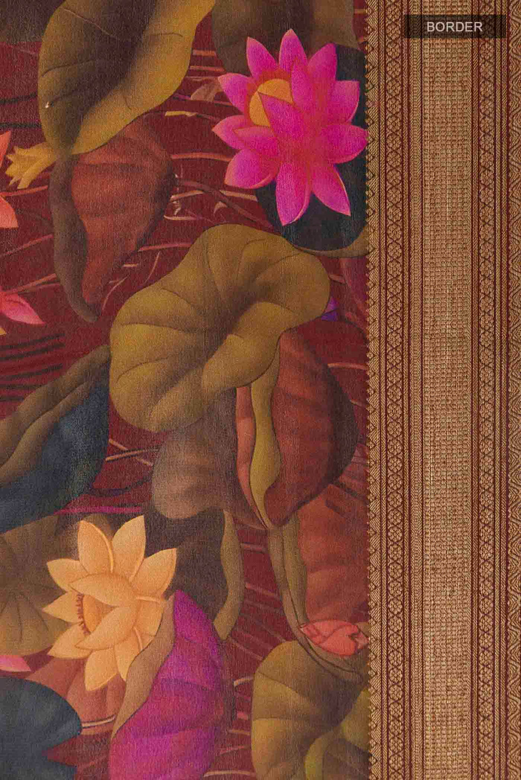 Border image of Maroon Printed Silk Saree with Printed design on the body and Zari Border