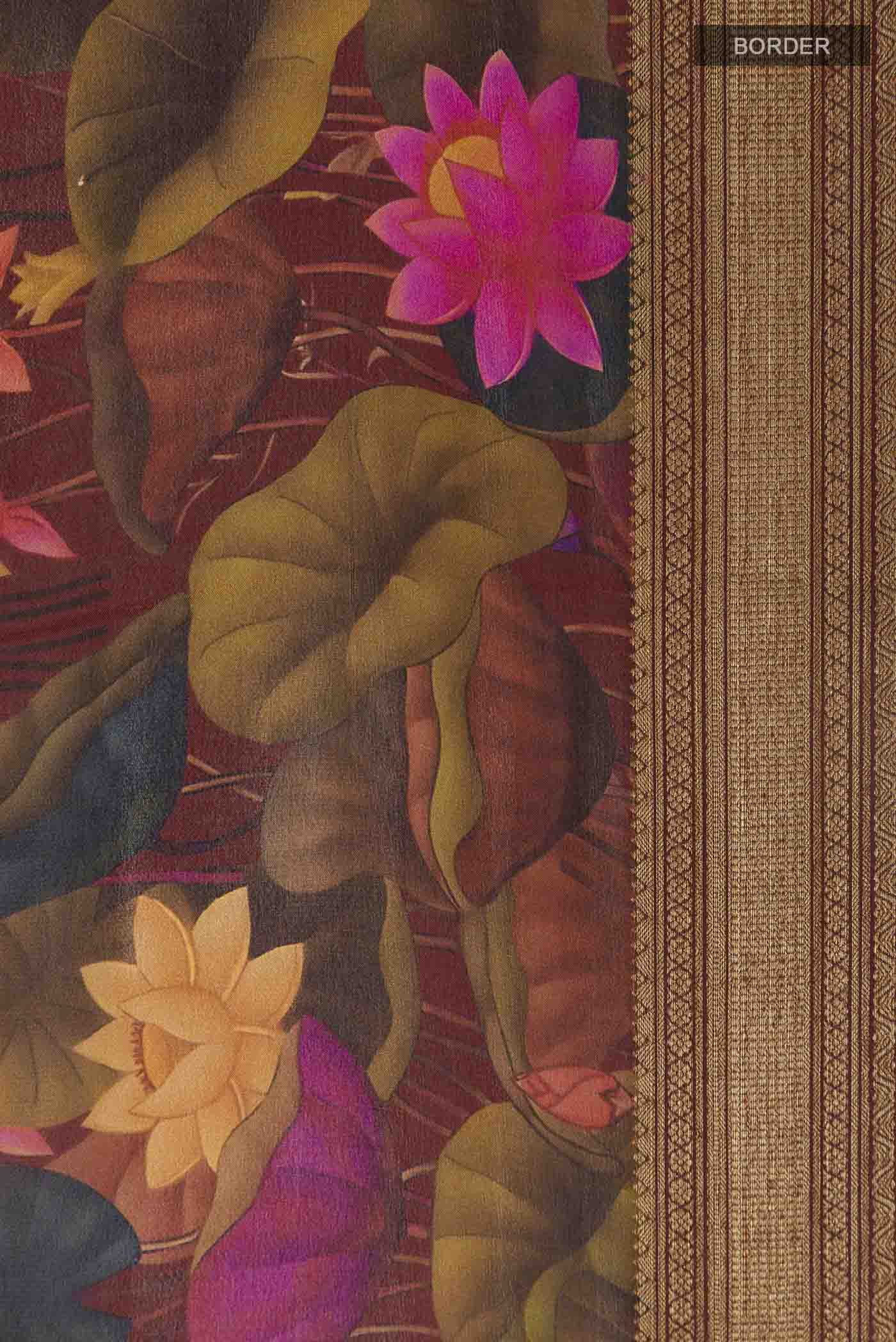 Border image of Maroon Printed Silk Saree with Printed design on the body and Zari Border