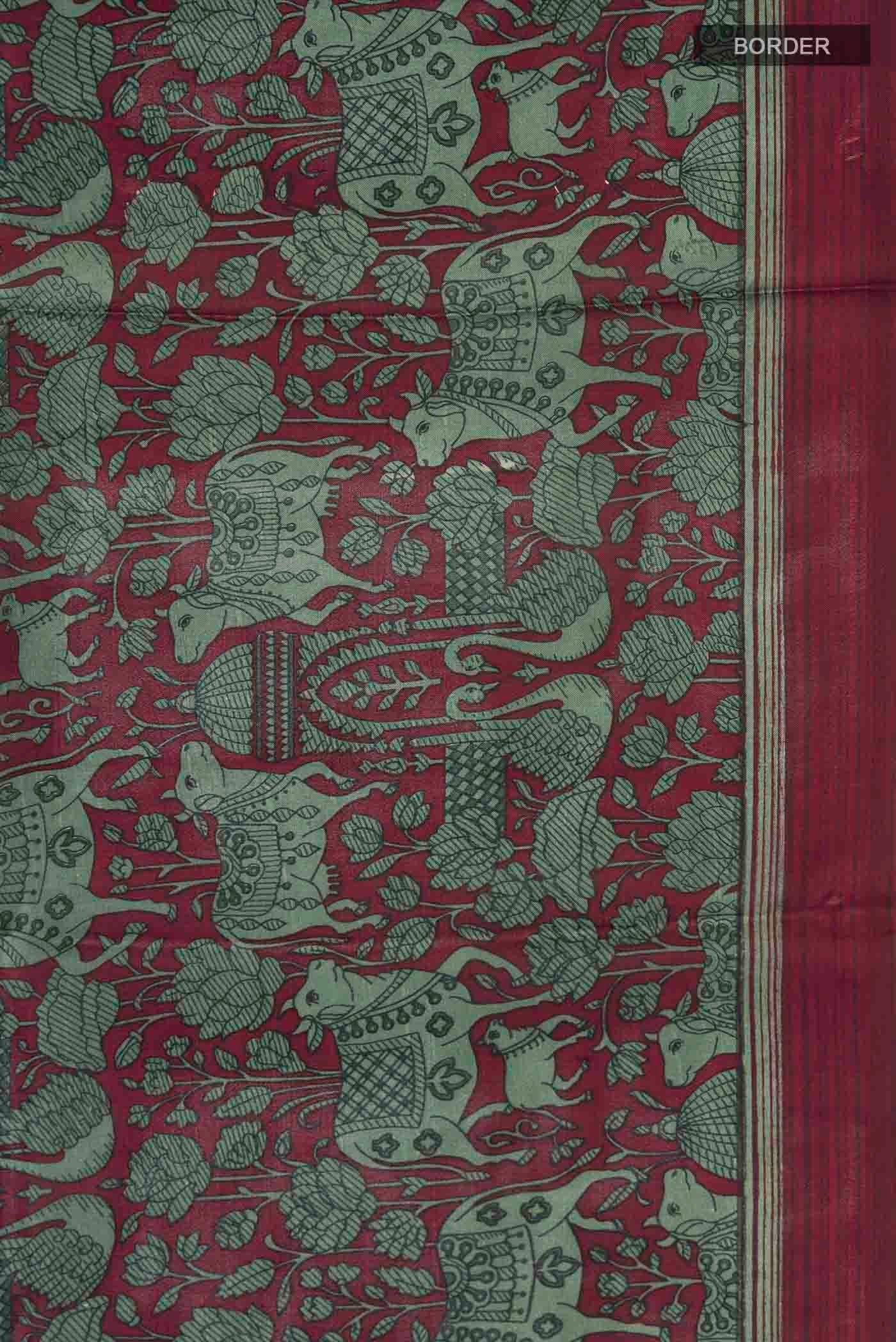 Border image of Maroon Printed Silk Saree with Printed design on the body and Plain Border