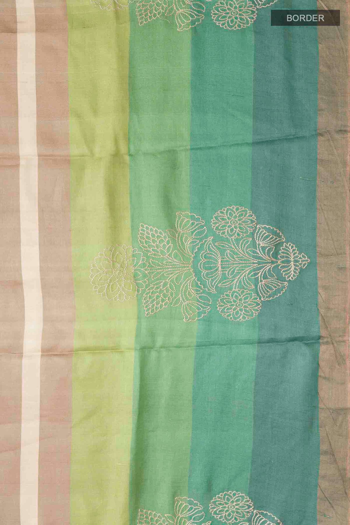 Border image of Beige Tussar Silk Saree with Stripes on the body and Zari Border