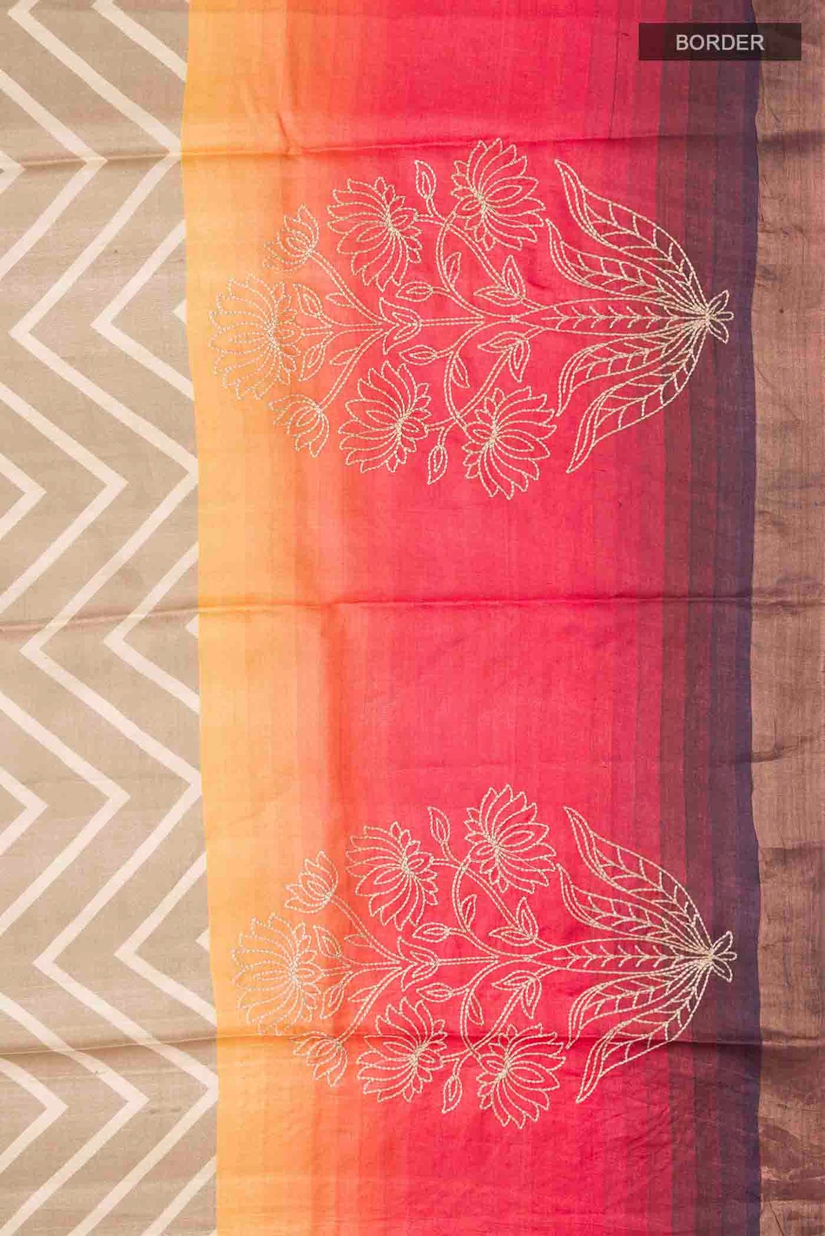 Border image of Beige Tussar Silk Saree with Stripes on the body and Zari Border