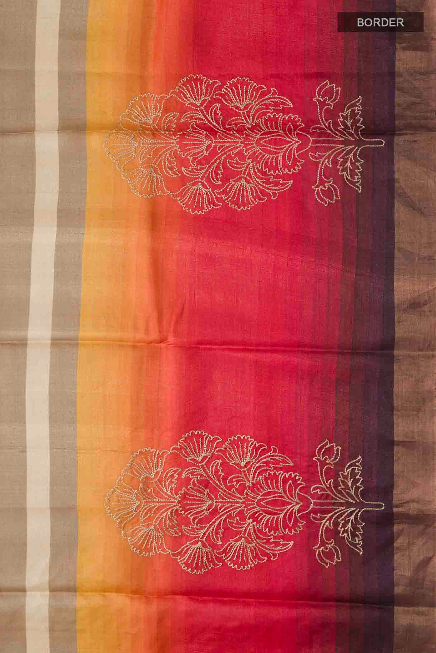Border image of Multi Color Tussar Silk Saree with Stripes on the body and Zari Border