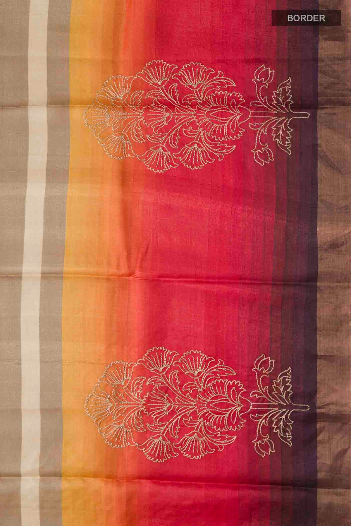 Border image of Multi Color Tussar Silk Saree with Stripes on the body and Zari Border