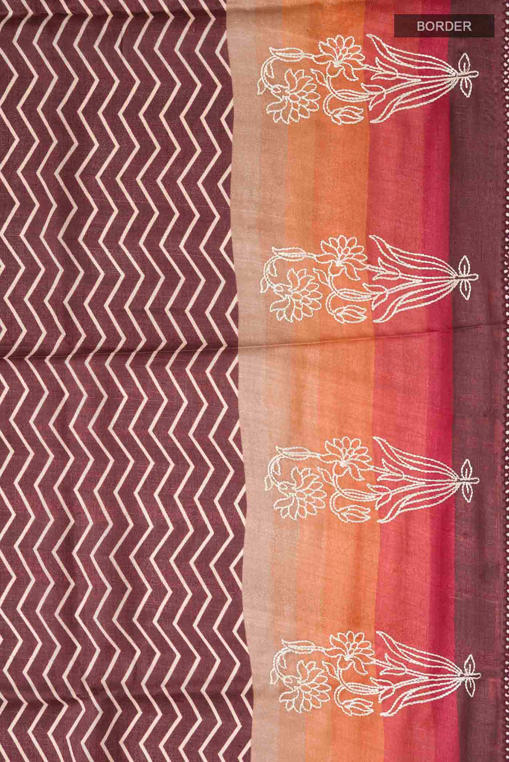 Border image of Brown Tussar Silk Saree with Stripes on the body and Thread Border